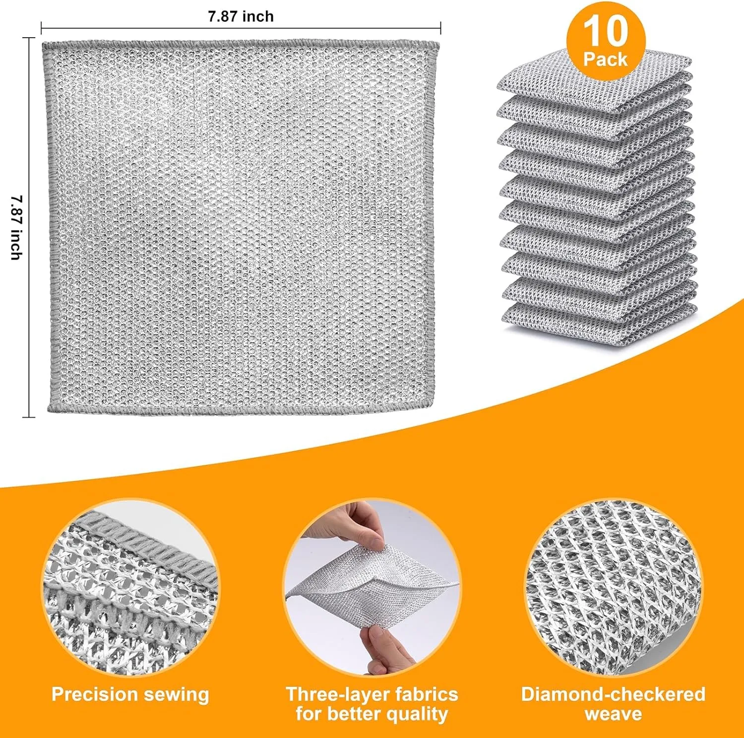 

10PACK Non-Scratch Wire Dishcloth, Multipurpose Reusable Steel Wool Scrubber