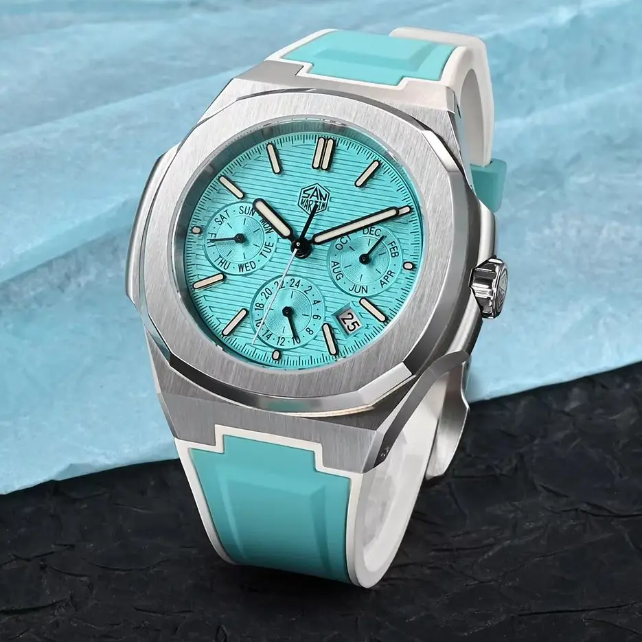 San Martin Men Automatic Watch 43mm Square Mechanical Wristwatch 100M Waterproof Luminous Sapphire Mirror Miyota 9120 FKM Strap