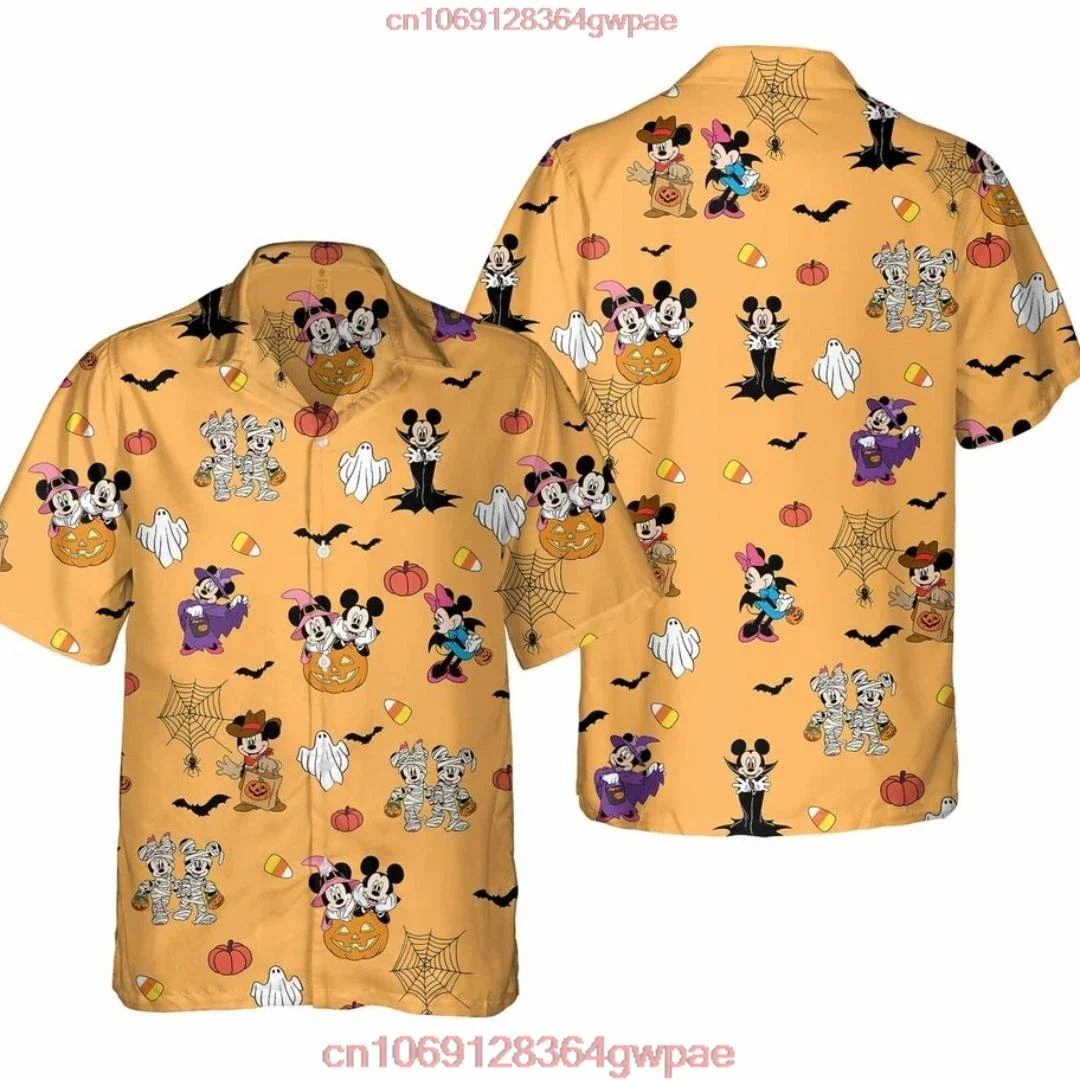 Disney Halloween Hawaiian Shirt Men Women Short Sleeve Button Up Shirt Mickey Vacation Family Hawaiian Shirt Casual Beach Shirt