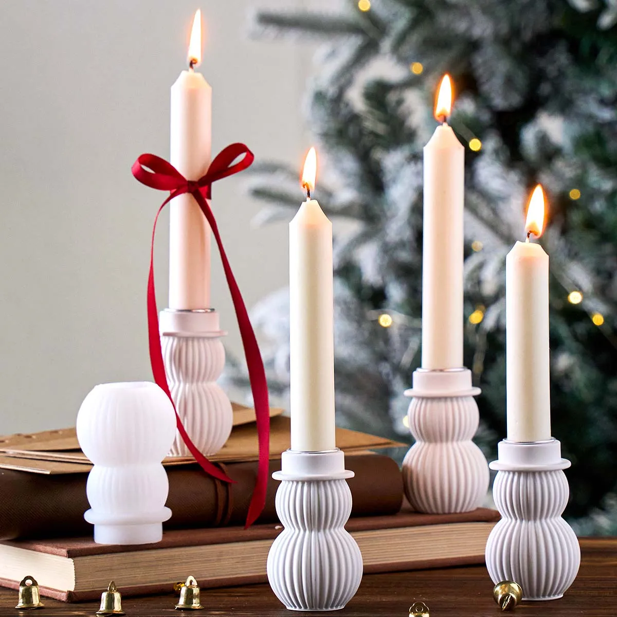 Streifen Schneemann Kerzenständer Silikonform DIY Weihnachten Kerzenhalter Gussformen Gips Harz Handwerk Herstellung Weihnachten Party Dekor