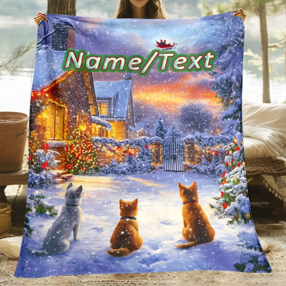 

1 piece of customizable Christmas Eve themed plush blanket, lightweight, soft, warm, digitally printed, hand woven with personal