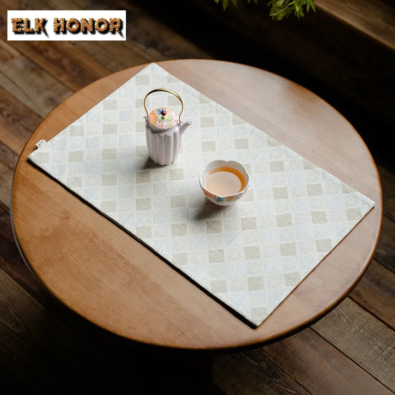 Weaving Brocade Rectangular Tea Table Mats Elegant Drink Coaster Household Dinner Table Cloth Mat Tea Ceremony Ornaments Craft