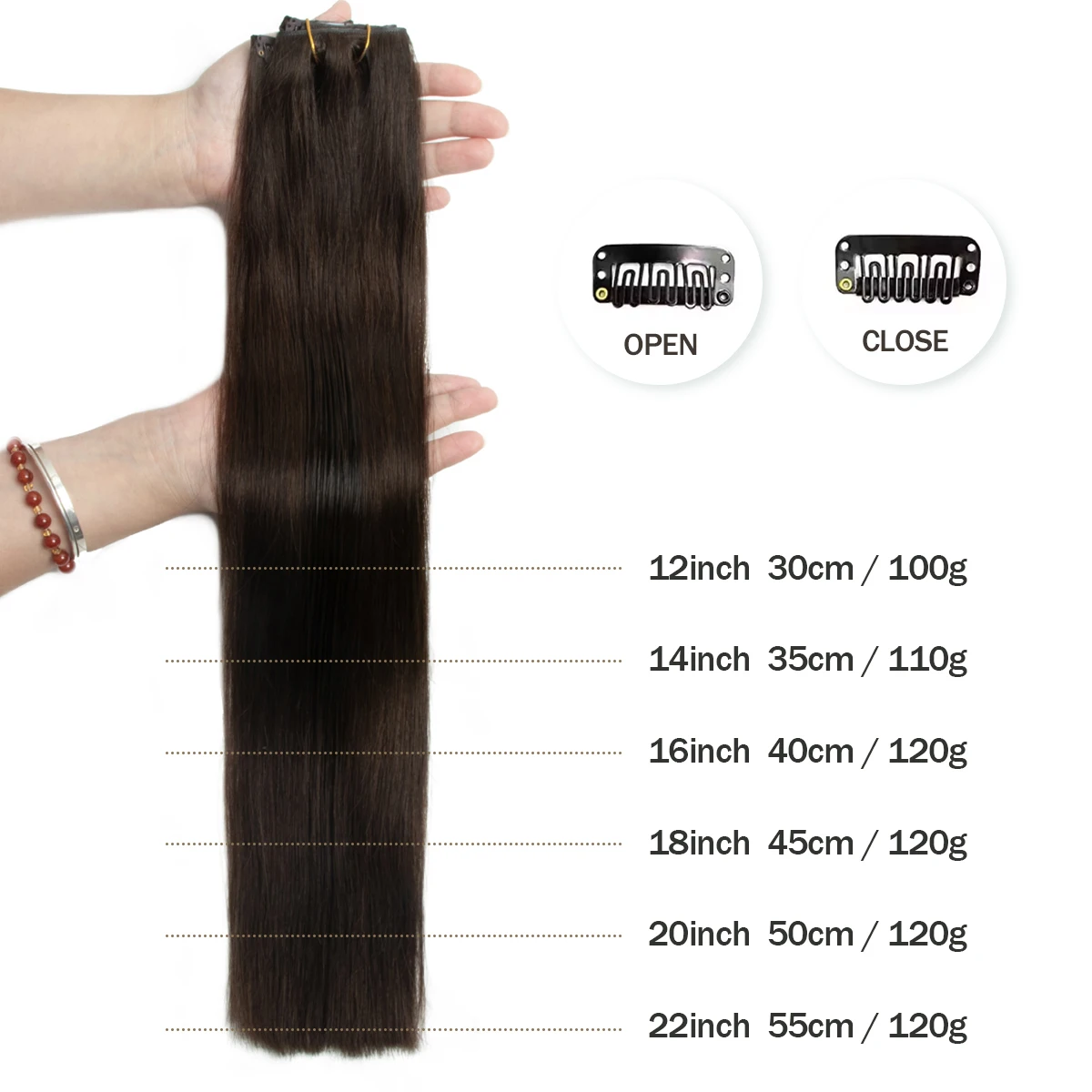 目に見えない厚いPUクリップ式人毛エクステ、シームレスPUウェフトテープクリップ式ヘアピース、太い未処理毛用、7個セット、12～24インチ、100～120グラム