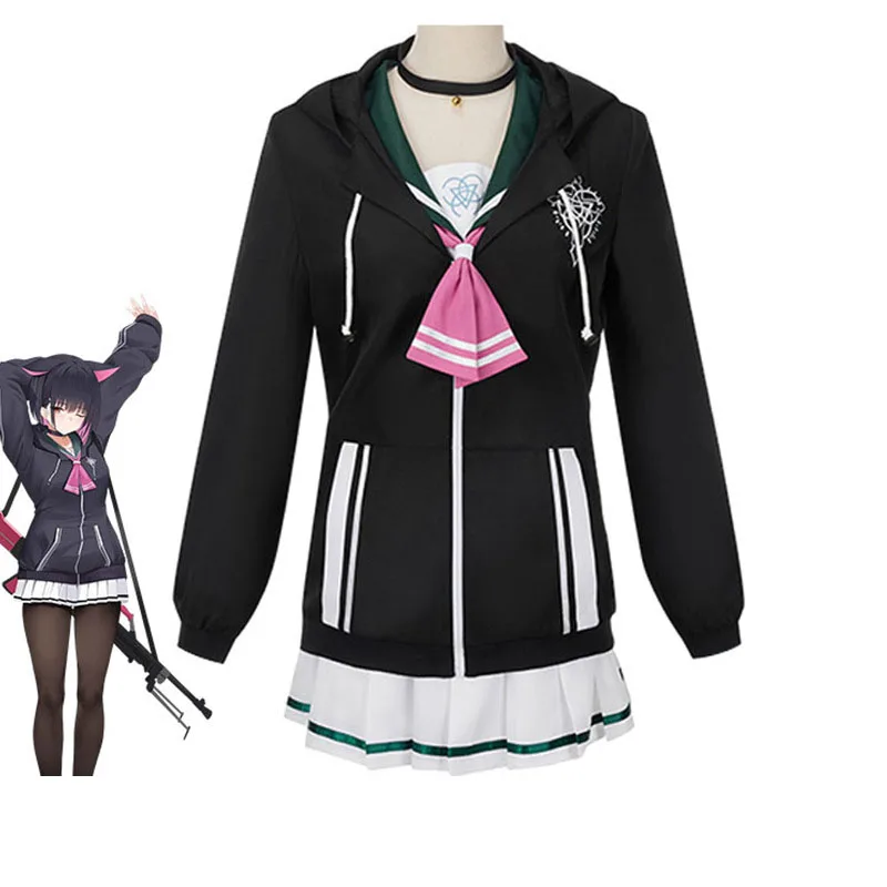 Anime Blue Archive Kazusa Cosplay Costume Girl Black Hoodie Sailor Suits Skirt Pink Bow-Tie Halloween Play Role Clothes