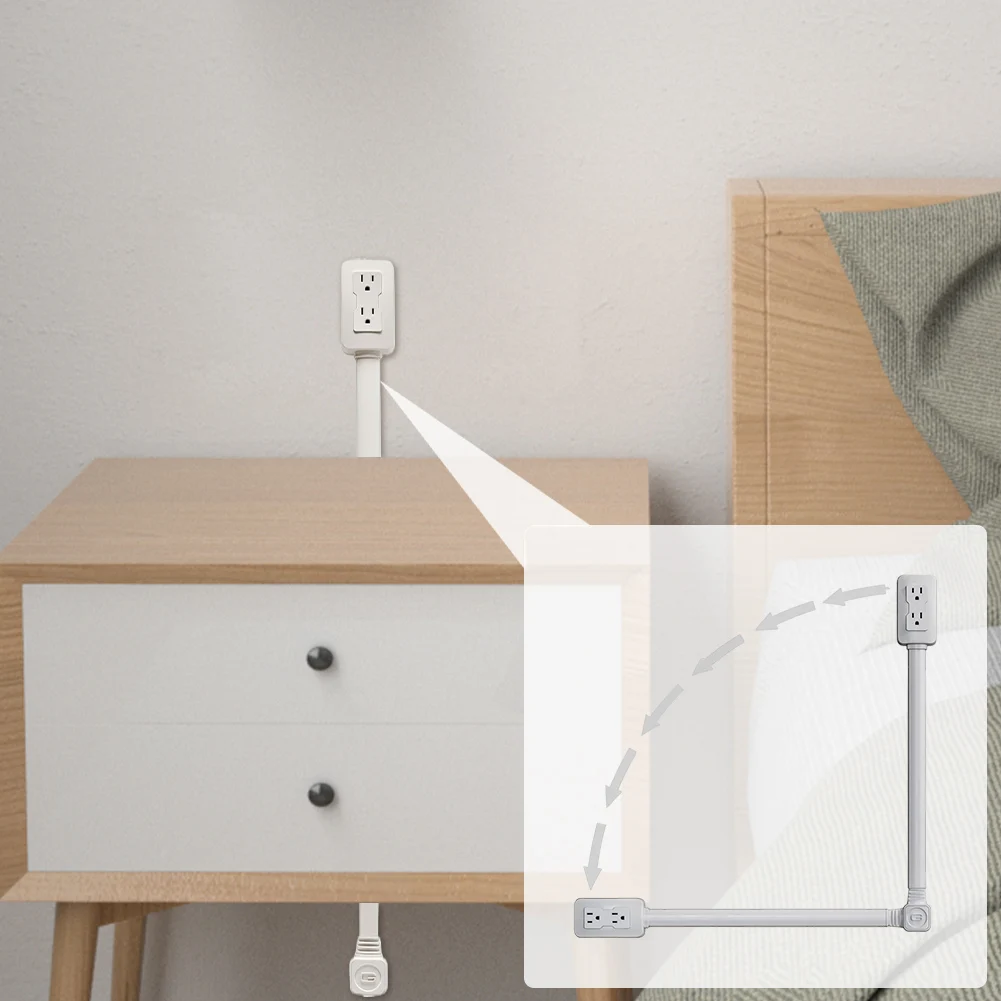 Steckdosen-Expander, 3-polige Steckdosen, Steckdosenleiste, 16,5 bis 29,5 Zoll Verlängerung, 180 Grad drehbare Basis, für Sofas, Bett