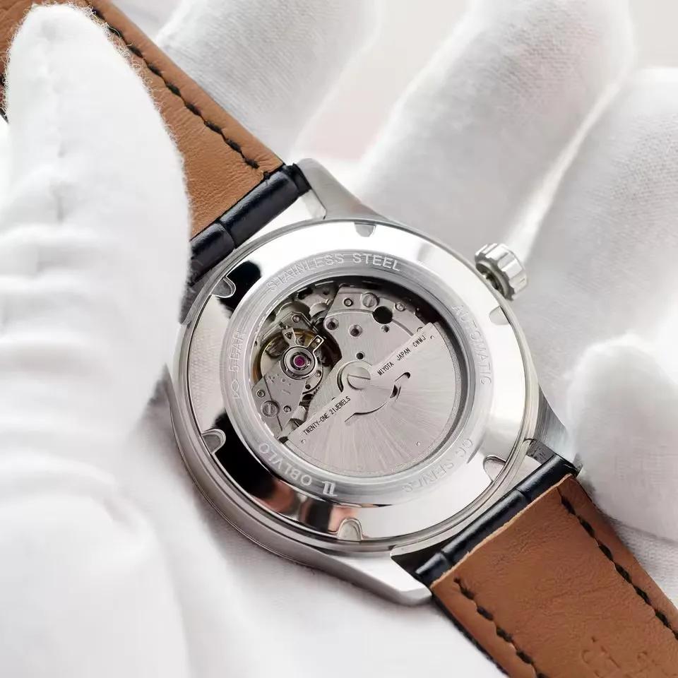 OBLVLO ผู้ชายนาฬิกาอัตโนมัติ 41 มม.นาฬิกาข้อมือ 5ATM กันน้ํา Sapphire Luminous Dual ปฏิทินวันที่สัปดาห์