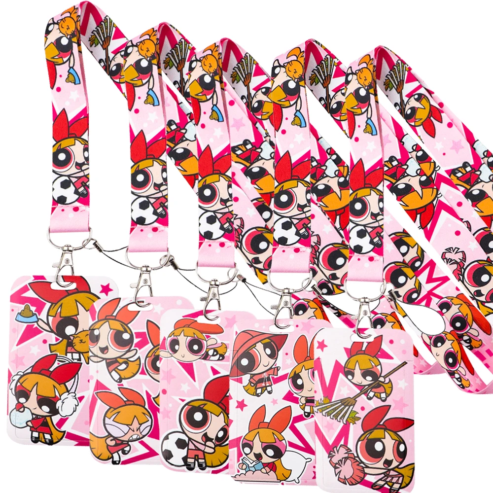 

Cartoon Pink Girl Lanyard For Keys Chain ID Credit Card Cover Pass Women Mobile Phone Charm Neck Straps Badge Holder Accessories