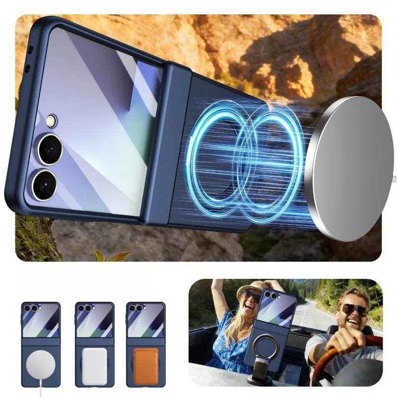 Luxury High‑Quality Rotating Stand Matte For Magsafe Case For Samsung Galaxy Z Flip 7 6 5 Wireless Charging Business Style Cover