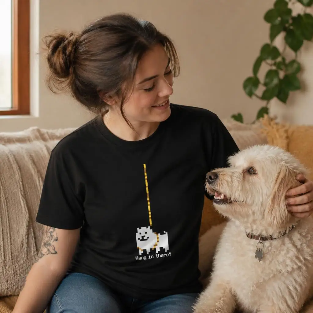 Undertale Dog Hang In There T Shirts Casual Tees Short Sleeve Round Collar T-Shirt Pure Cotton Tops