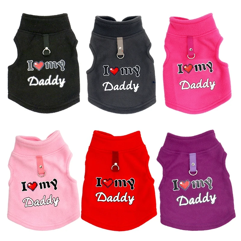 Dog Sweater Cat Dog Clothes with D-Ring Leash I Love Mommy/Daddy Signs Dogs Boy Girl Stretchy Warm Sweatshirt Puppy Apparel