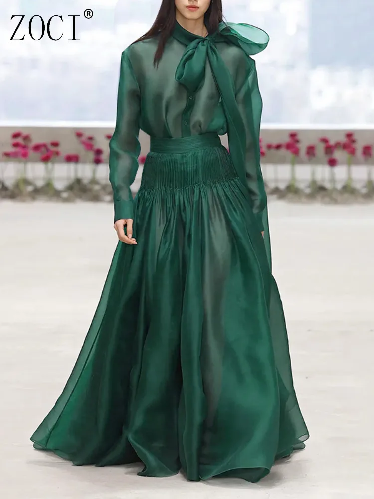 

ZOCI Women's Dress Suit Elegant Style Bow Design Shirt Top High-waisted Skirt Office Lady 2025 Summer New Style