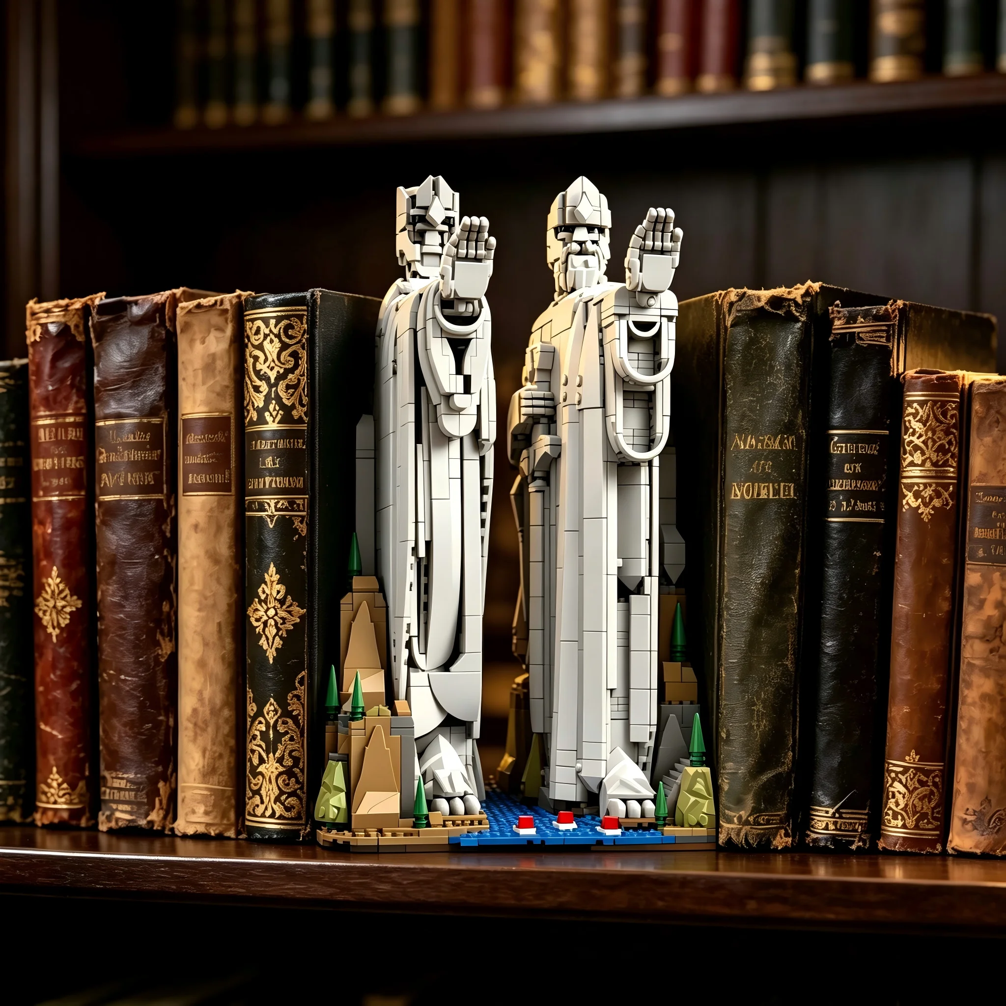 2 In1 King Bookends Building Blocks City Creative Desktop Decoration King Right and Left Book Holder Bricks Toys for Adult Gifts