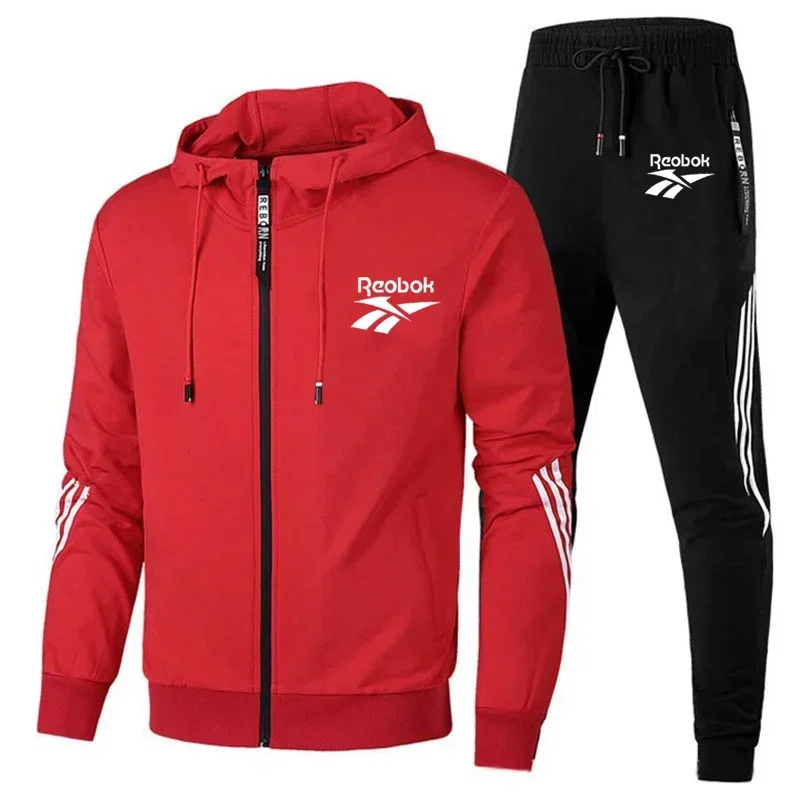 2024 New Men Purchase Hooded Jacket Striped Zipper Jacket + Jogging sweatpants 2 sets of casual men's fan sports suit