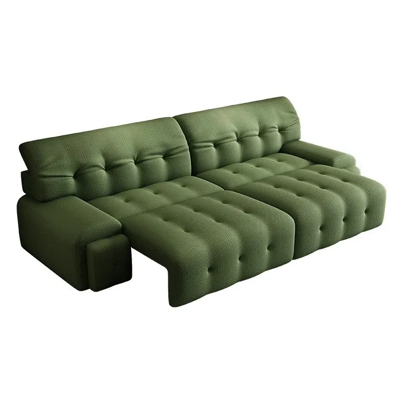 

Multifunctional electric sofa simple light luxury living room French avocado green retractable sofa bed