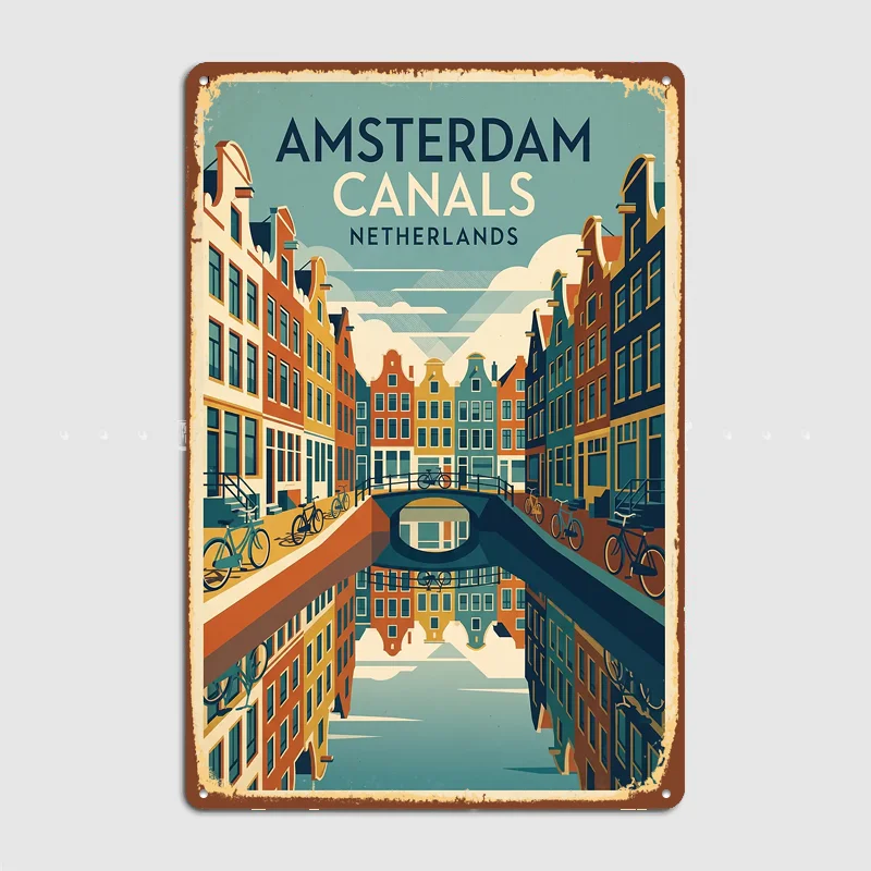 Amsterdam Canals Vintage Trave Metal Custom Sign Living Room Wall Indoor Decor Room Decoration Bedroom Posters Home Decor