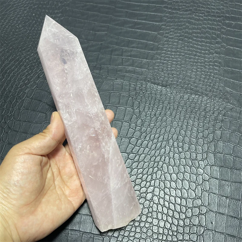 700g Rainbow Natural Pink Rose Quartz Crystal Obelisk Wand Point Healing
