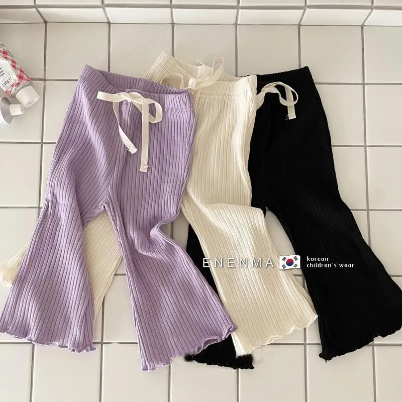 

Kids Pants & Capris Korean Children's Clothing Girls' Casual Pants Stretch Cotton Fungus Slightly Flared Nine-point Pants