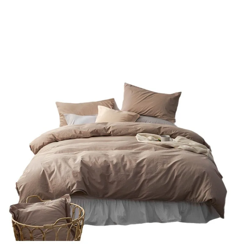 100% Cotton Washed Bedding Set Soft Breathable Duvet Cover Flat Sheet Pillowcase Home Textile