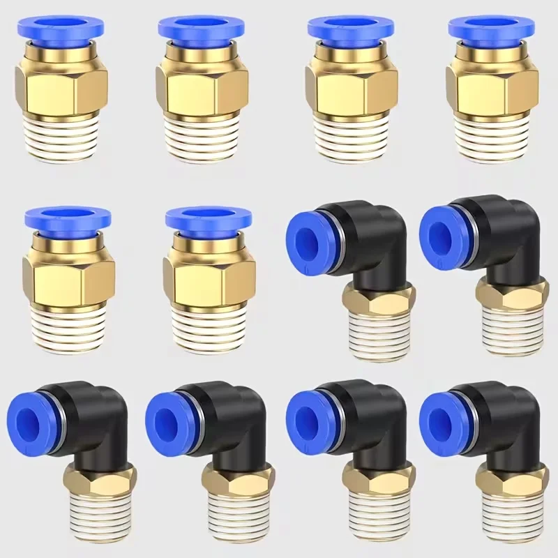 12 Piece Heavy-Duty Air Hose Connector Set - Quick Connect Male/Female Adapter with Blue Cap and Gold/Black Connector