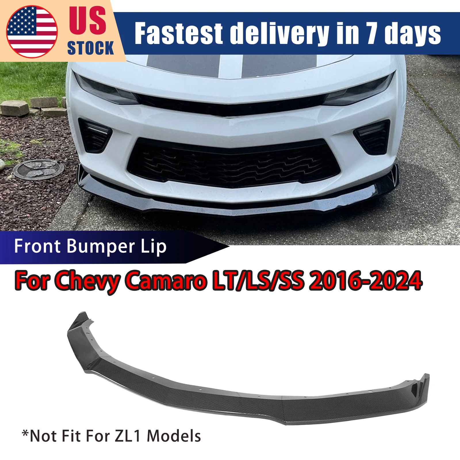 

Car Front Bumper Lip Spoiler For Chevy Camaro LT/LS/SS 2016-2024 MP Style Diffuser Splitter Body Kit Glossy Black ABS Plastic