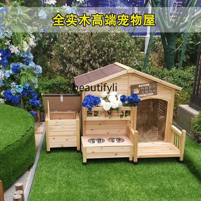 Kennel All Seasons Outdoor Waterproof and Antiseptic Wood Pet Products Dog House Cat Cage