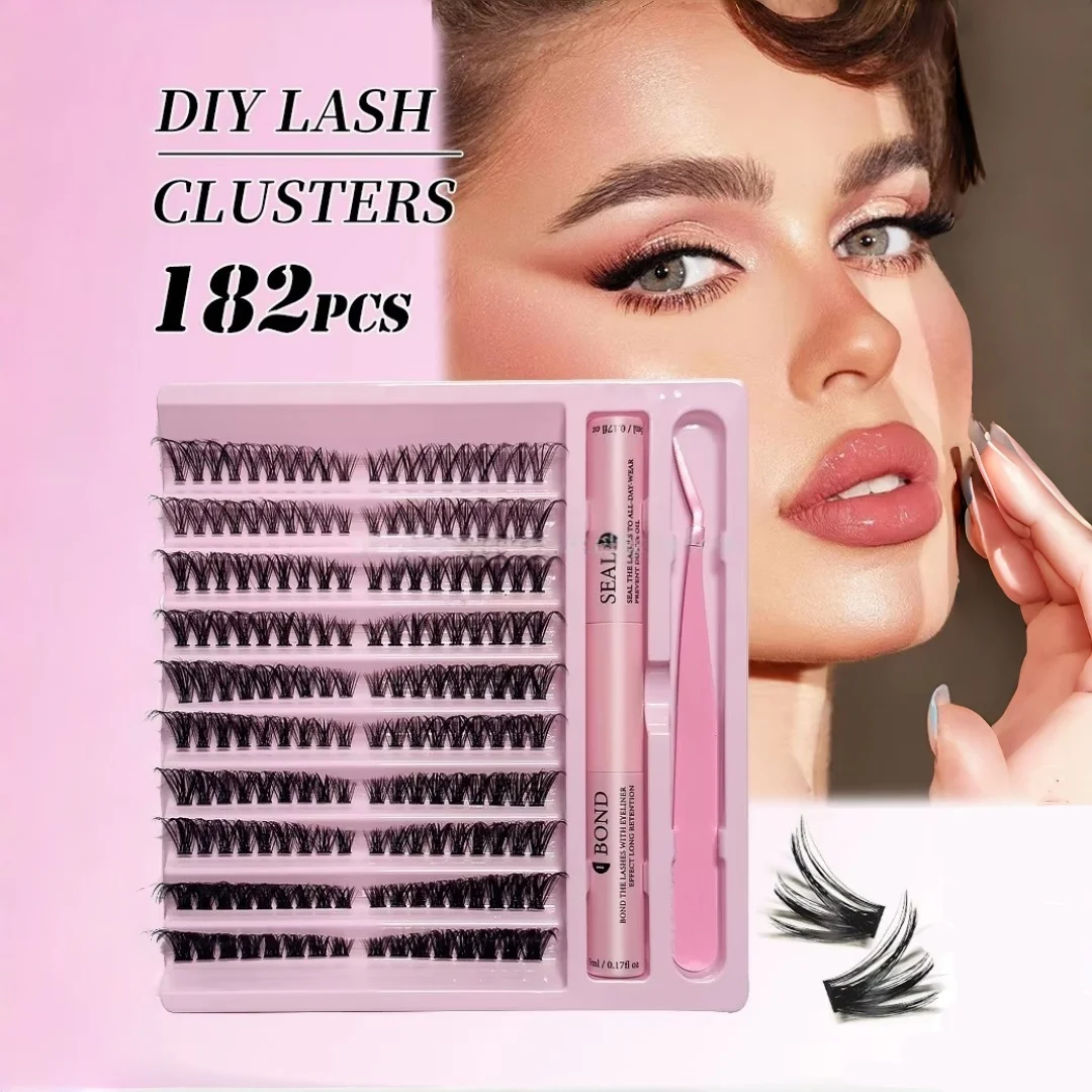 30D-100D DIY Lash Clusters Kit Natural Cat Lashes Winged End Eye Elongated Eyelashes With Lash Bond & Seal Cluster Kit DIY Eye
