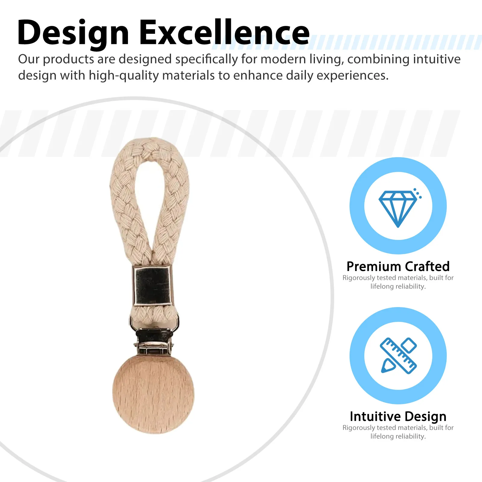 Natural Beech Wood Towel Clips for Kitchen Bathroom Home Storage Rust Resistant Cotton Rope Hanging Holder Durable