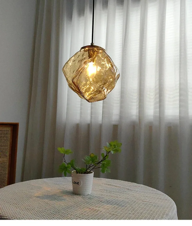 Ice Crystal Pendant Lamp Nordic Minimalism Bedside Restaurant Mirror Front Atmosphere Droplight Glass Stone Ceiling Chandelier
