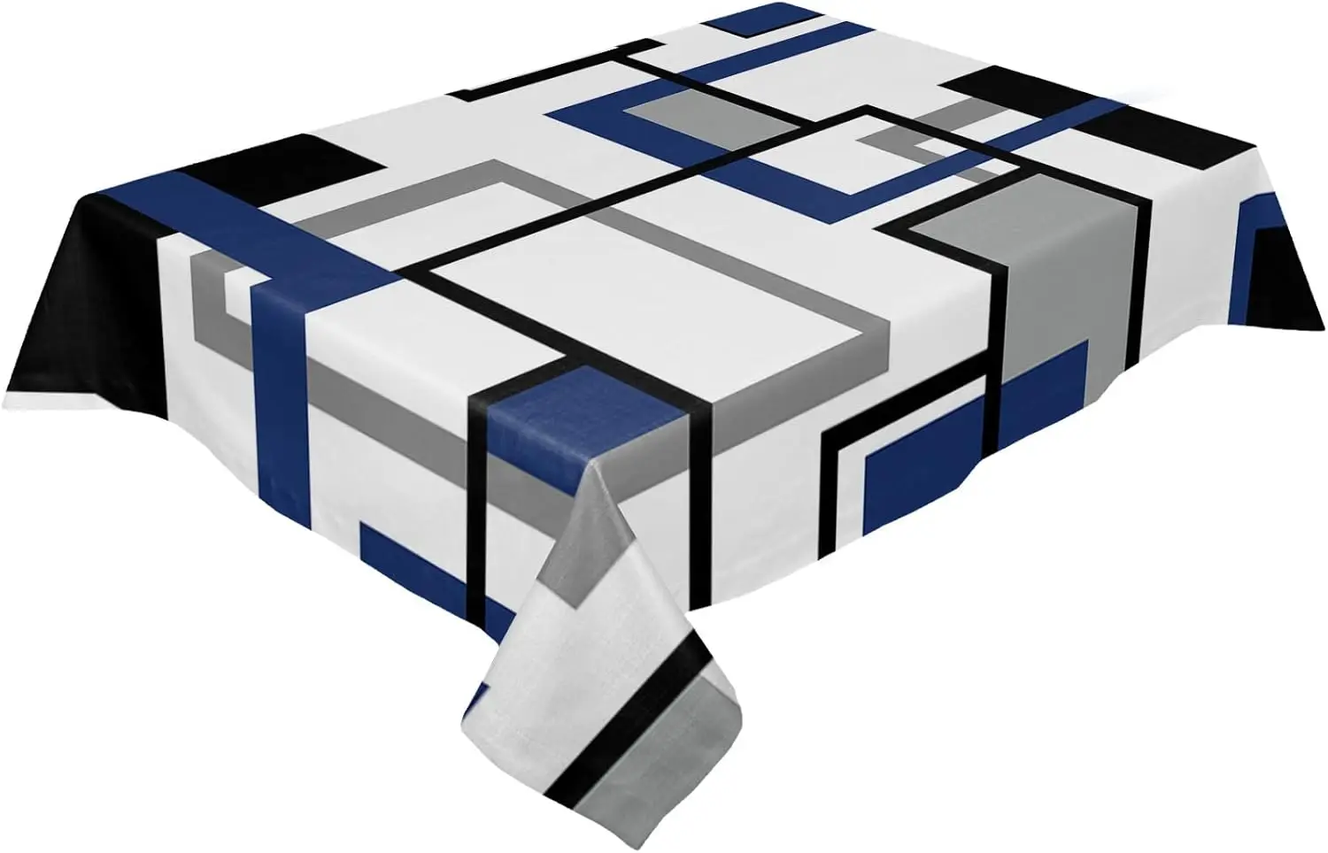 Modern Abstract Navy Blue Black Geometric Rectangle Tablecloth Tabletop Decor Reusable Kitchen Dining Tablecloth Party Decor