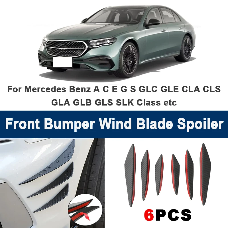 

6pcs Front Bumper Lip Side Splitter Fins Wind blade Spoiler - For Mercedes Benz C E S GLC GLE CLA CLS A GLA GLB GLS SLK G Class