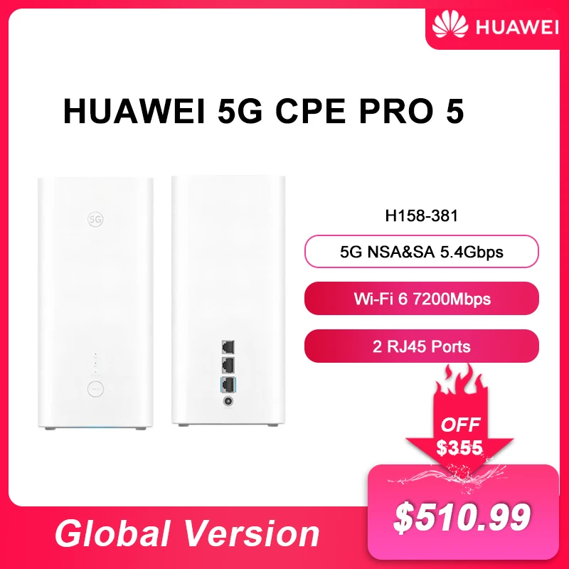 Original Huawei 5G CPE PRO 5 Router H158-381 WiFi 6 7200Mbps Dual Band Network Signal Amplifier With RJ45 RJ11 Sim Card Slot