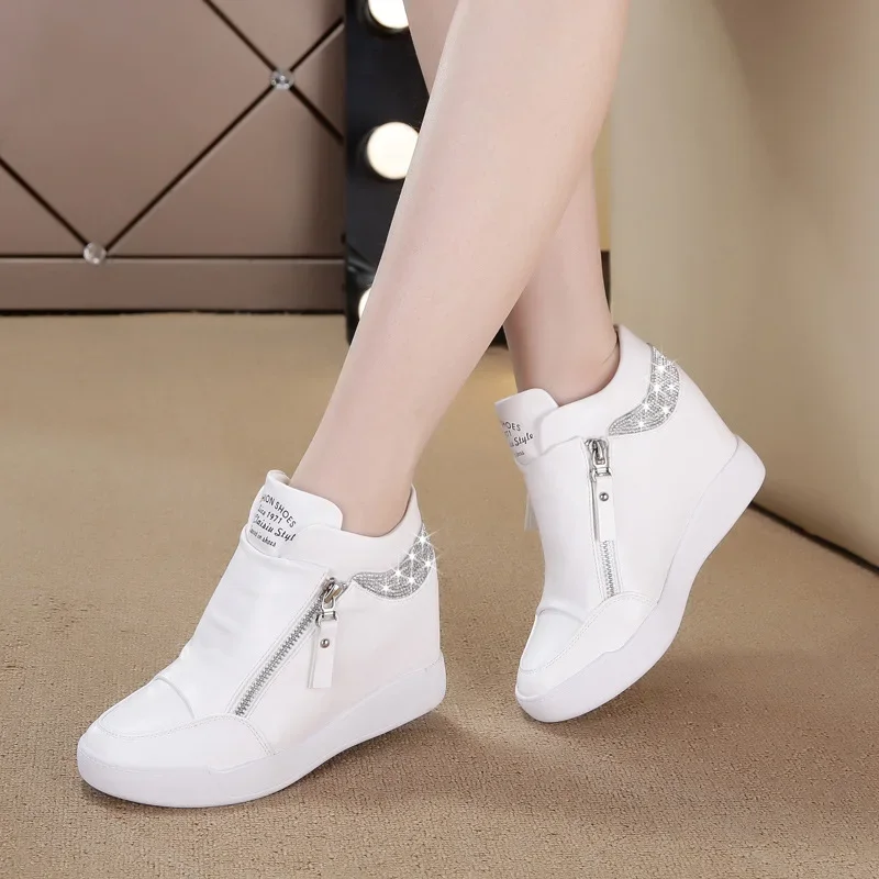 

Women Casual Platform High Heels Sneakers Spring Autumn Increase Vulcanize Shoes Woman Fashion PU Leather Chunky Sports Shoes