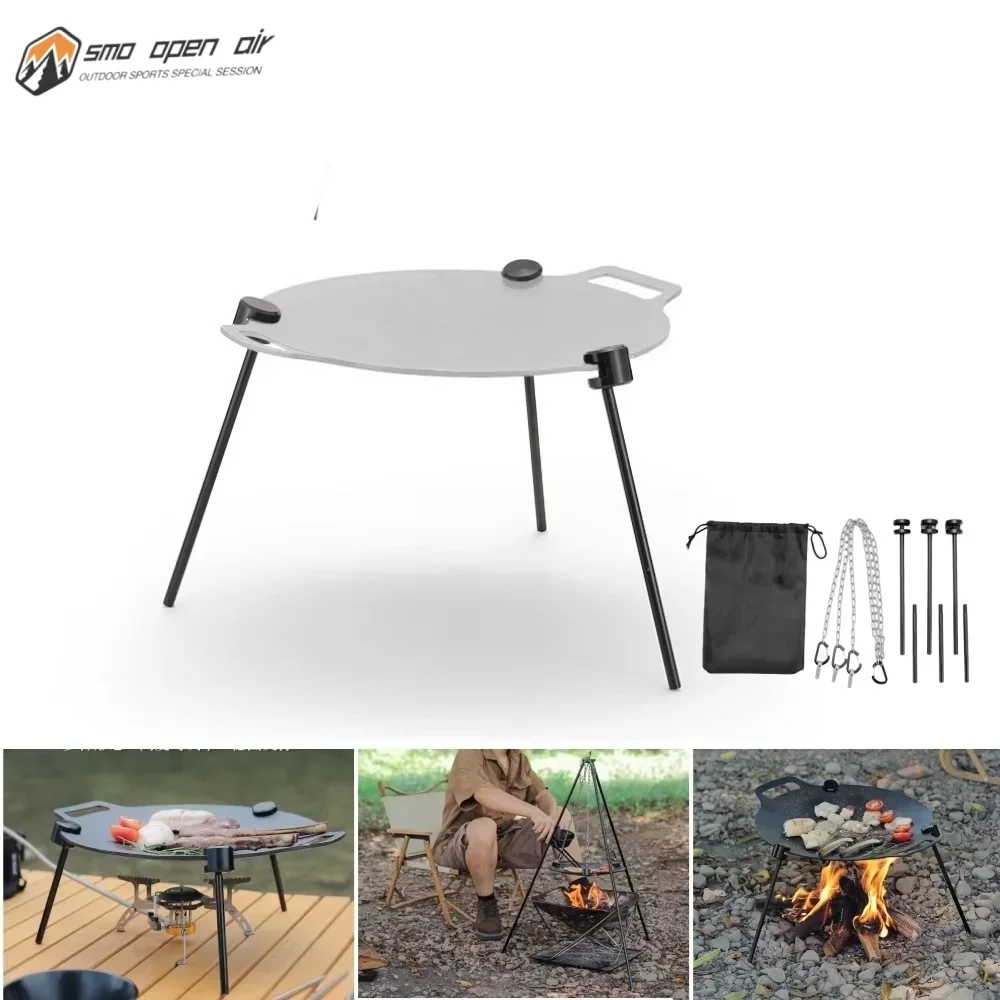 

Outdoor Multifunctional Portable Barbecue Pan Hanger Aluminum Alloy Triangular Bracket Camping Adjustable BBQ Tray Support