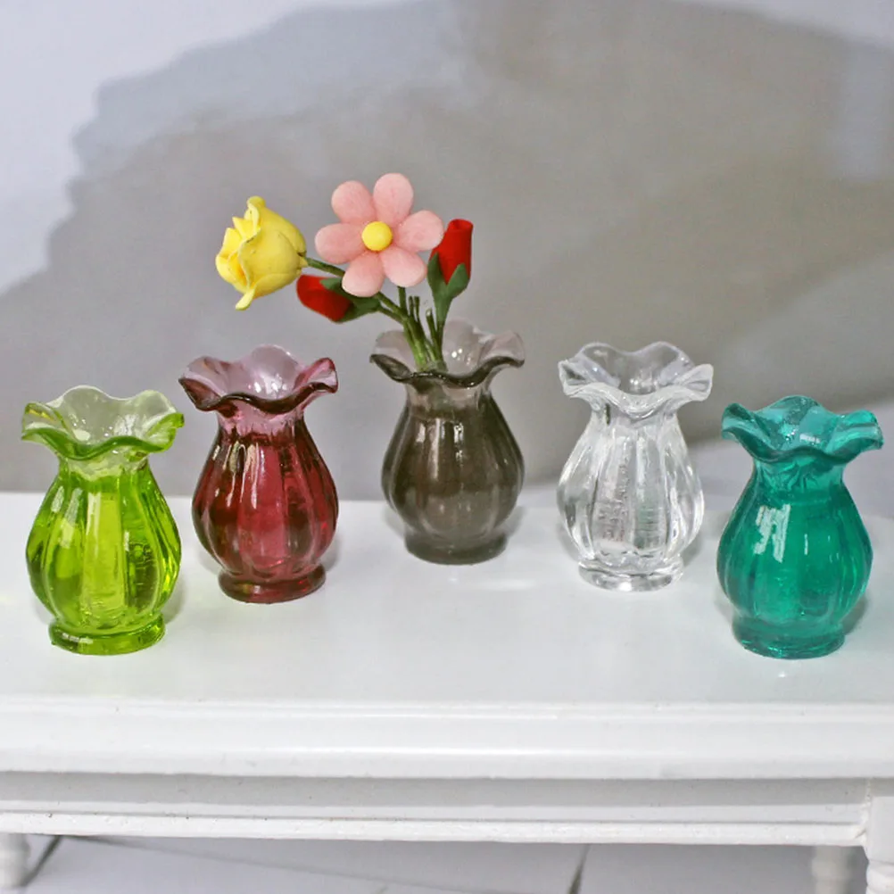 

10 Pcs Cute Mini Vase Set for Craft Flowers House Plastic Dollhouse Miniature Pot Work