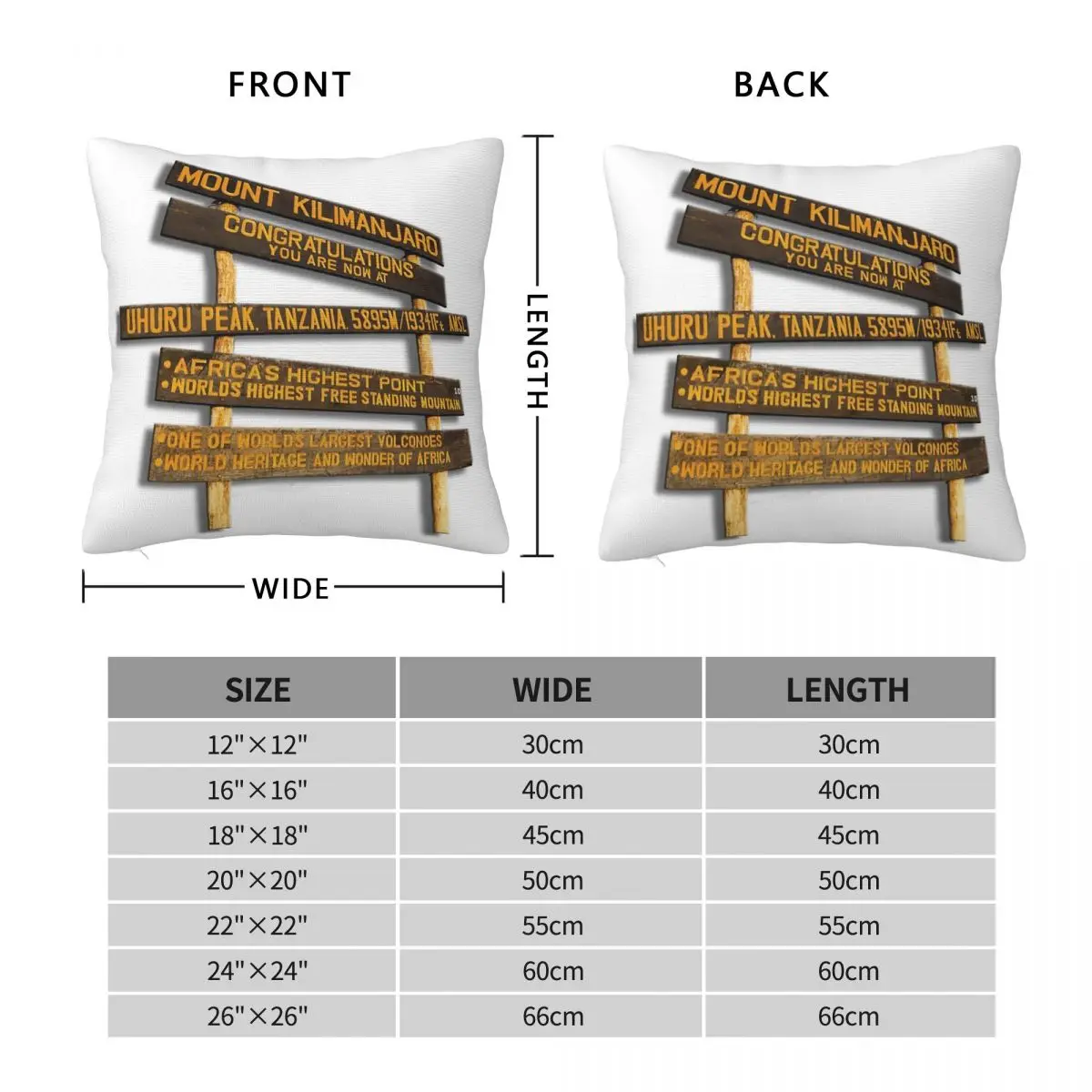Mount Kilimanjaro Sign Climbing Pillowcase Polyester Linen Velvet Creative Zip Decor Sofa Cushion Cover