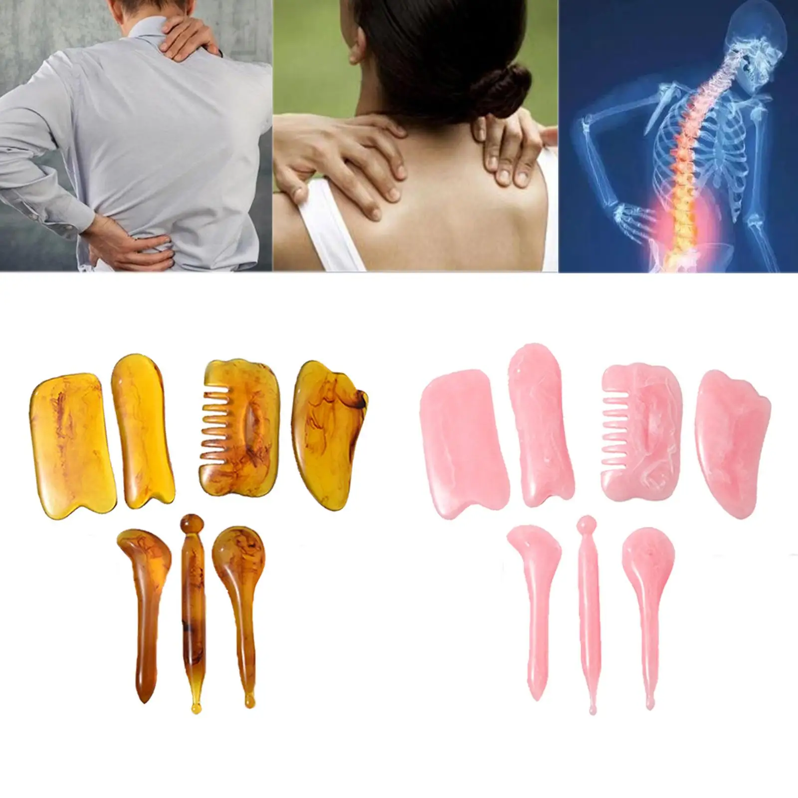 Ferramentas de raspagem Gua Sha Conjunto de resina natural para levantamento da pele Raspador de pedras de barra de tração
