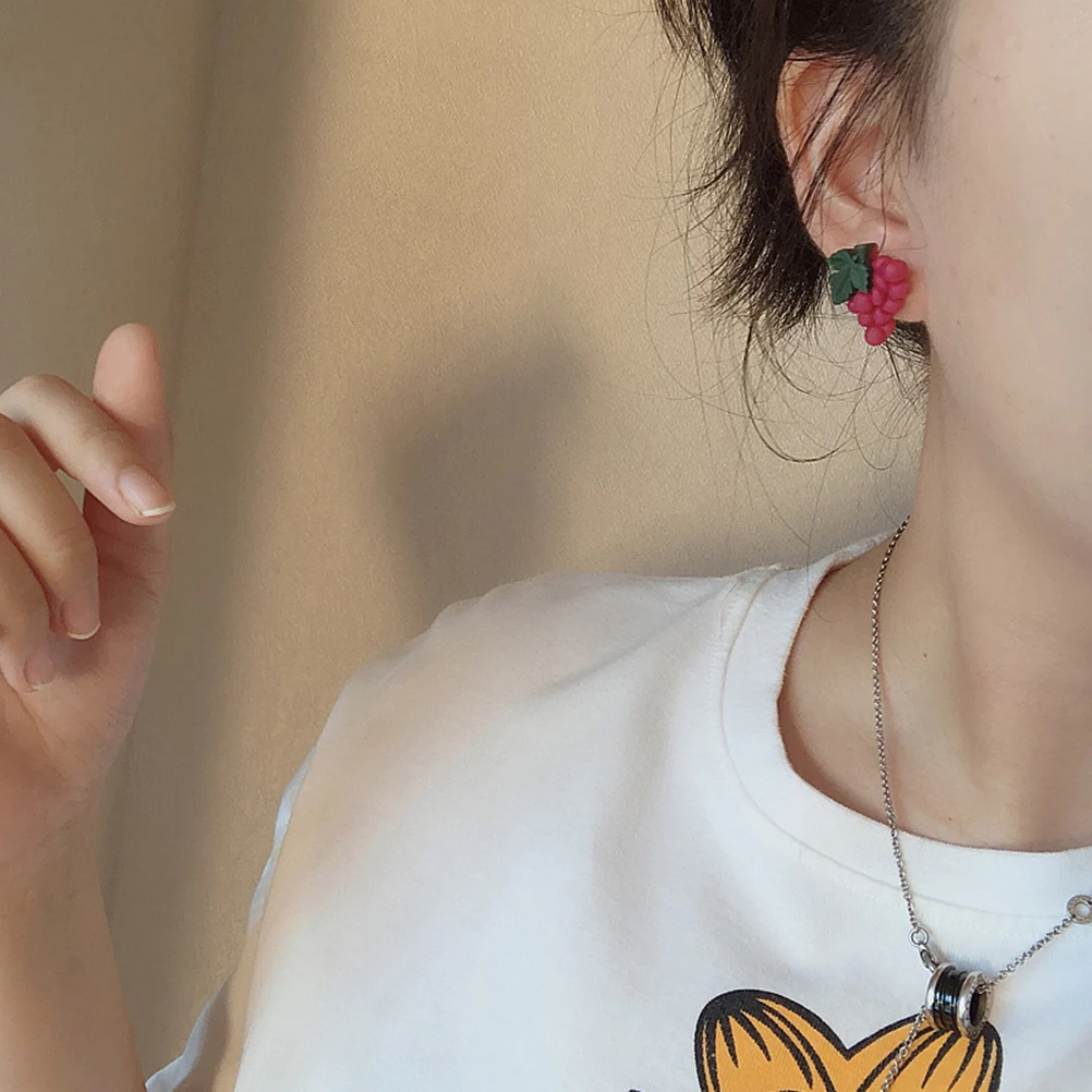 

4 Pairs Summer Fruits Shaped Earrings Adorable Ear Studs Dangler Earrings Jewelry Decor Ear Decoration for (Peach, St
