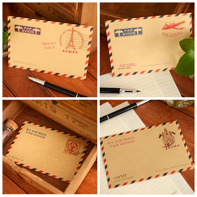 Vintage Kraft Paper Envelopes for Business Invitations Postcard Letter Wallet Envelope for Gift Air Mail Stationery 10Pcs