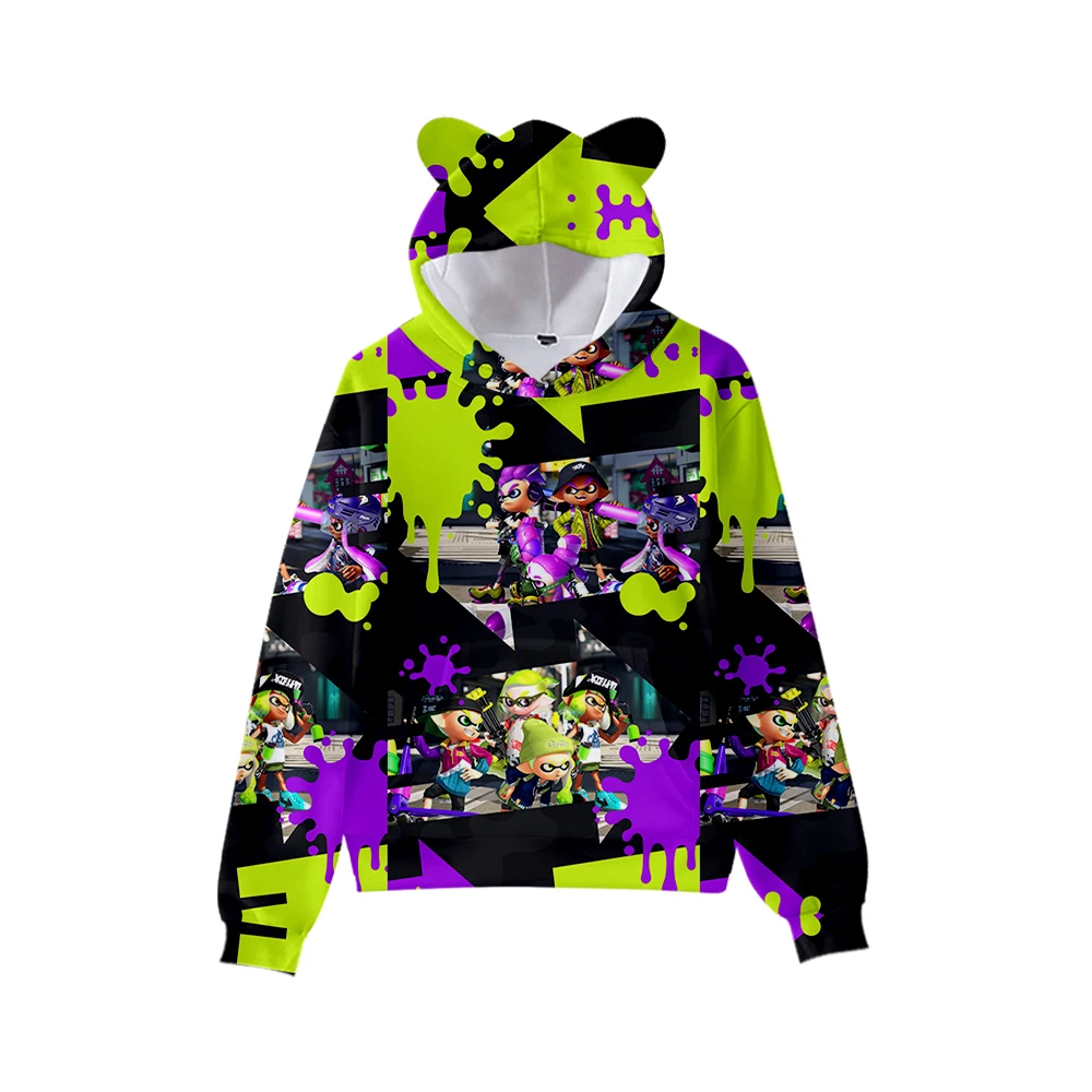 Children Hoodie Cosplay Splatoon 3 Cat Ear Hoodie Full print Creative Clothes Game Long Sleeve Boy Girl Kids Hooded Sweatshirt