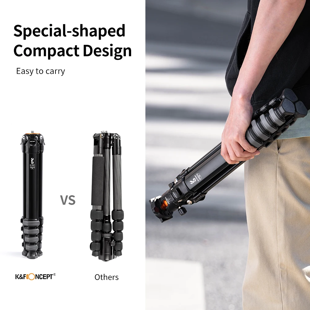 K&F Concept Ompact Travel Tripod Aluminium Camera Tripod 15kg 33 lbs Load 70\