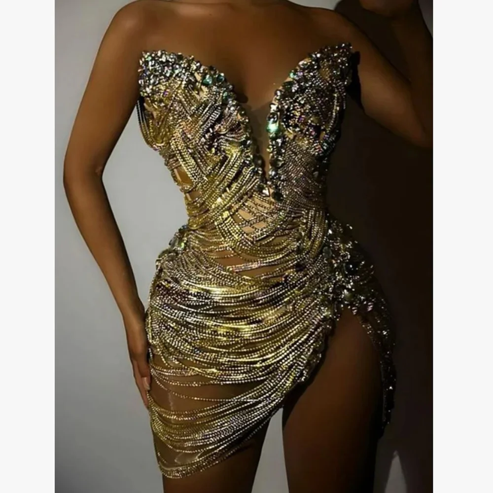

Customized Luxury Gold Short Woman Cocktail Dresses for Special Events Sleeveless Above-Knee Prom Party Homecoming Dress 2026