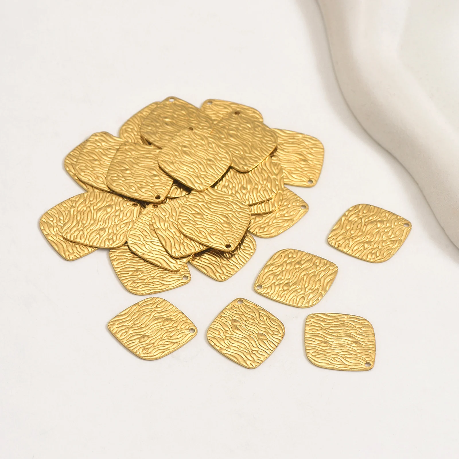 10pcs Brass Geometric Single Hole Irregular Double-Sided Embossed Irregular Square Handmade Women's Earrings Necklace Pendant
