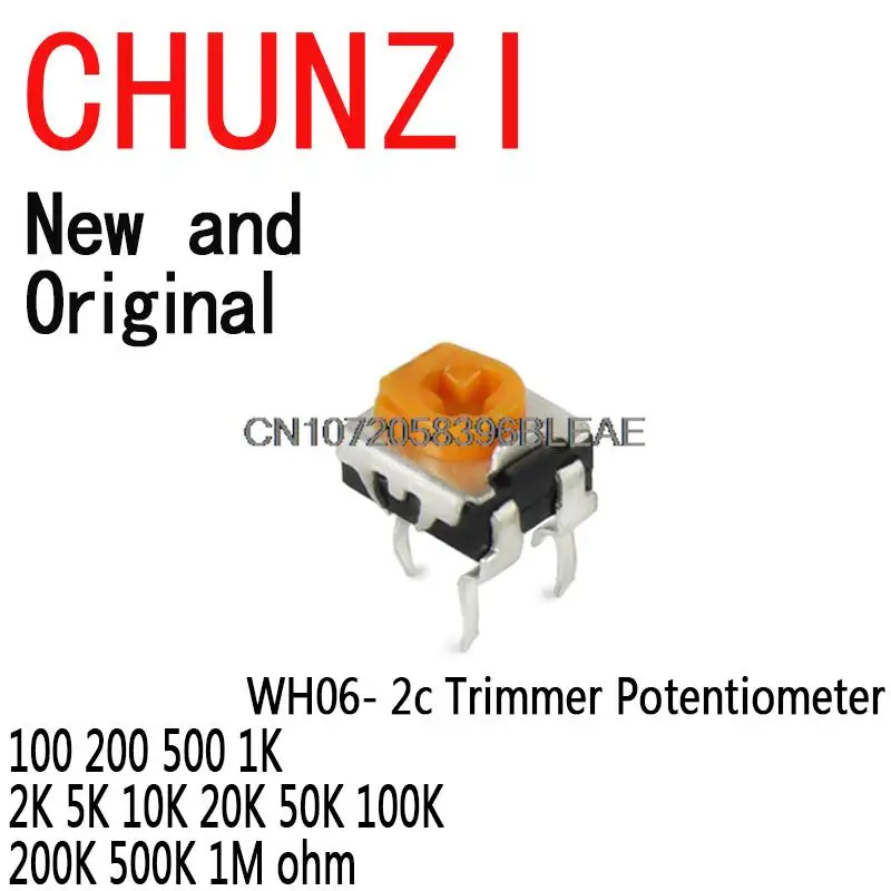 

20 шт. потенциометр для триммера, переменные резисторы WH06 WH06-2C 100 200 500 1K 2K 5K 10K 20K 50K 100K 200K 500K 1M Ом