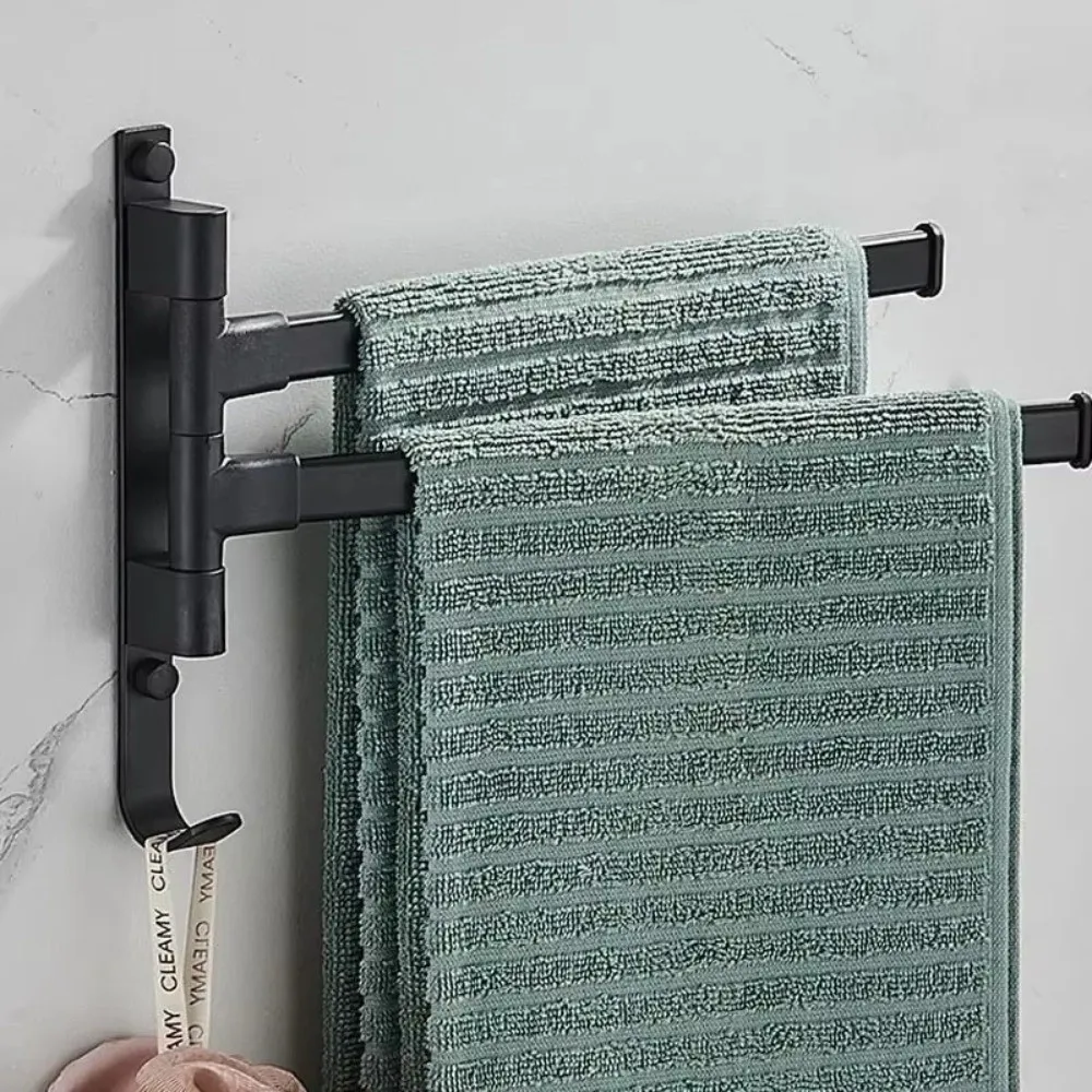 Aluminum Wall Mounted Towel Rack No Drill Installation Swing Arm Rotating Towel Holder Foldable Black Towel Holder Hanger