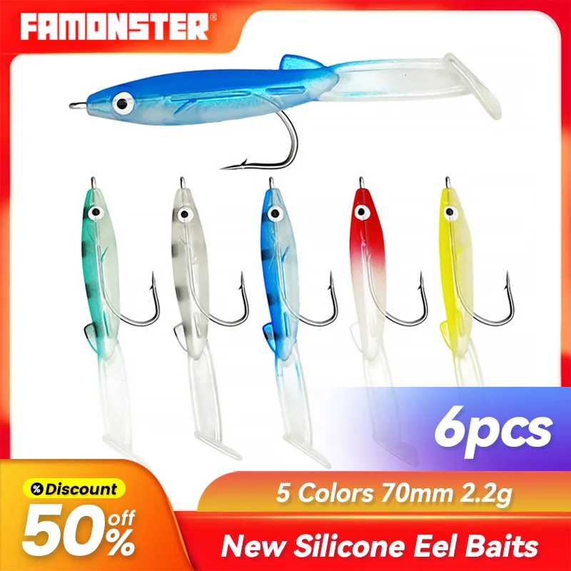 FAMONSTER Small Eel Fishing Lure Soft JIG With Hook Micro Wobblers Jigging Artificial Micro Pike Carp Bass Silicone Winter Bait