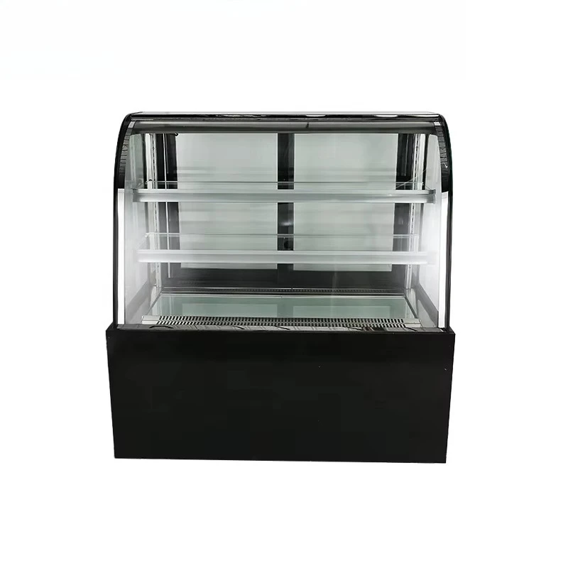 Three-layer curved glass commercial cake display cabinet, refrigerator with defrosting function, black floor-to-ceiling cake