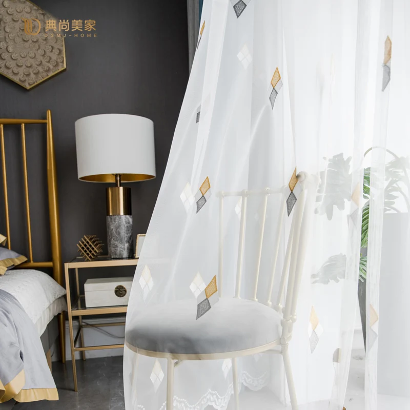 

Nordic Modern Curtain Fabric Diamond Embroidery Living Room Bedroom Bay Window Screen Partition Custom Balcony door curtain