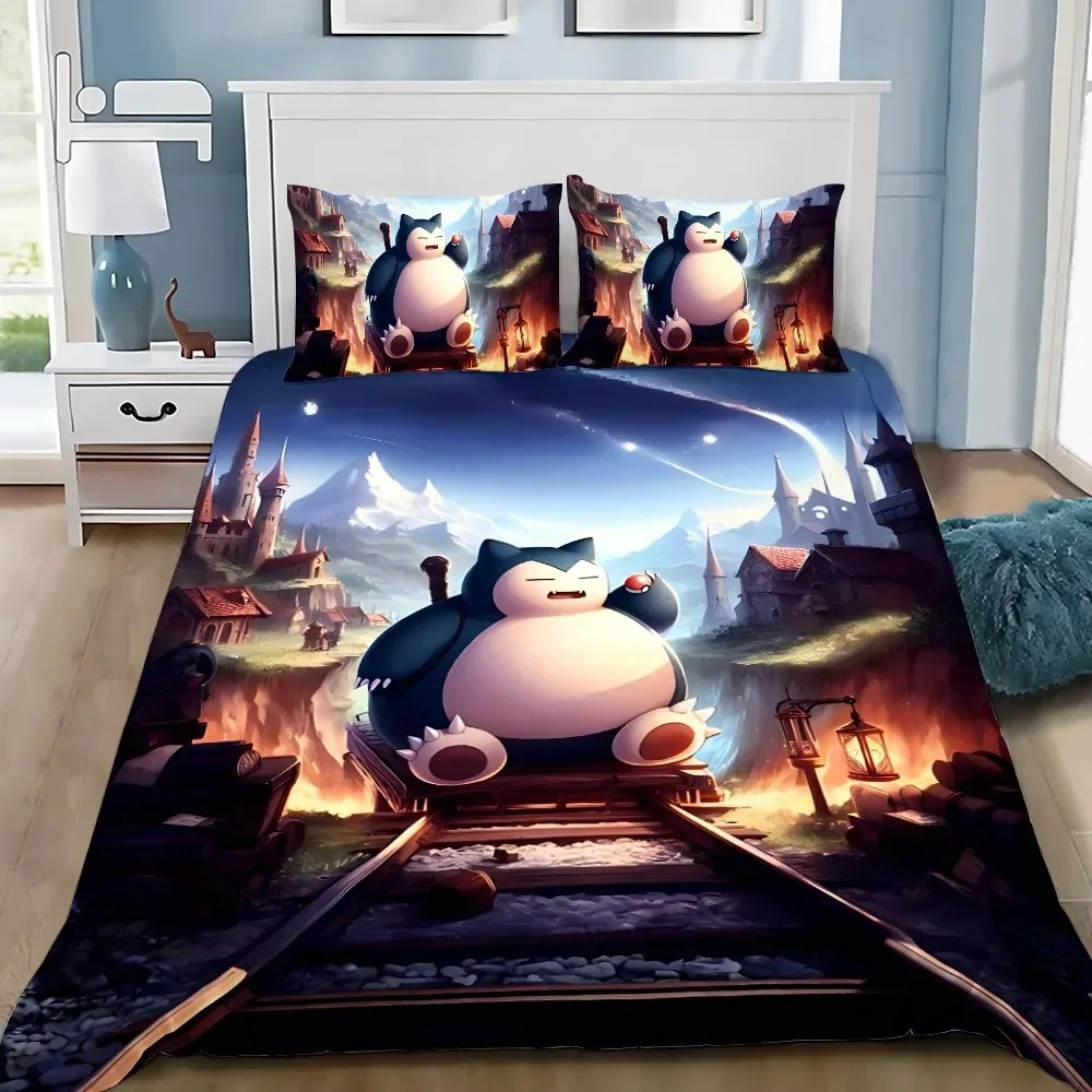 Exquisite 3D Cartoon Snorlax Wallpaper Anime Digital Printing Bedding Set Duvet Cover Comforter Bed Youth Kids Girl Boys Gift