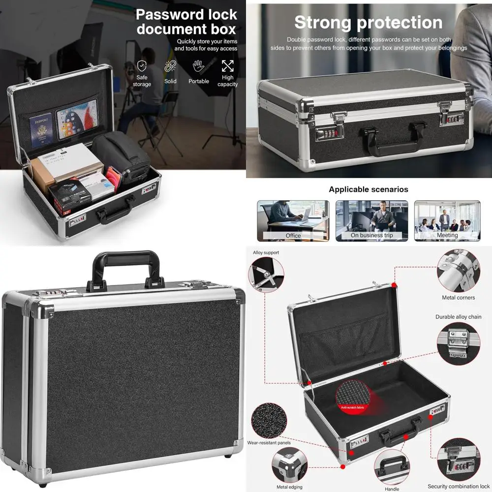 

Очень большая портативная коробка для хранения с двойными кодовыми замками для наличных, документов и ценных вещей — 18,9 x 14,6 x 6,3 дюйма, черная