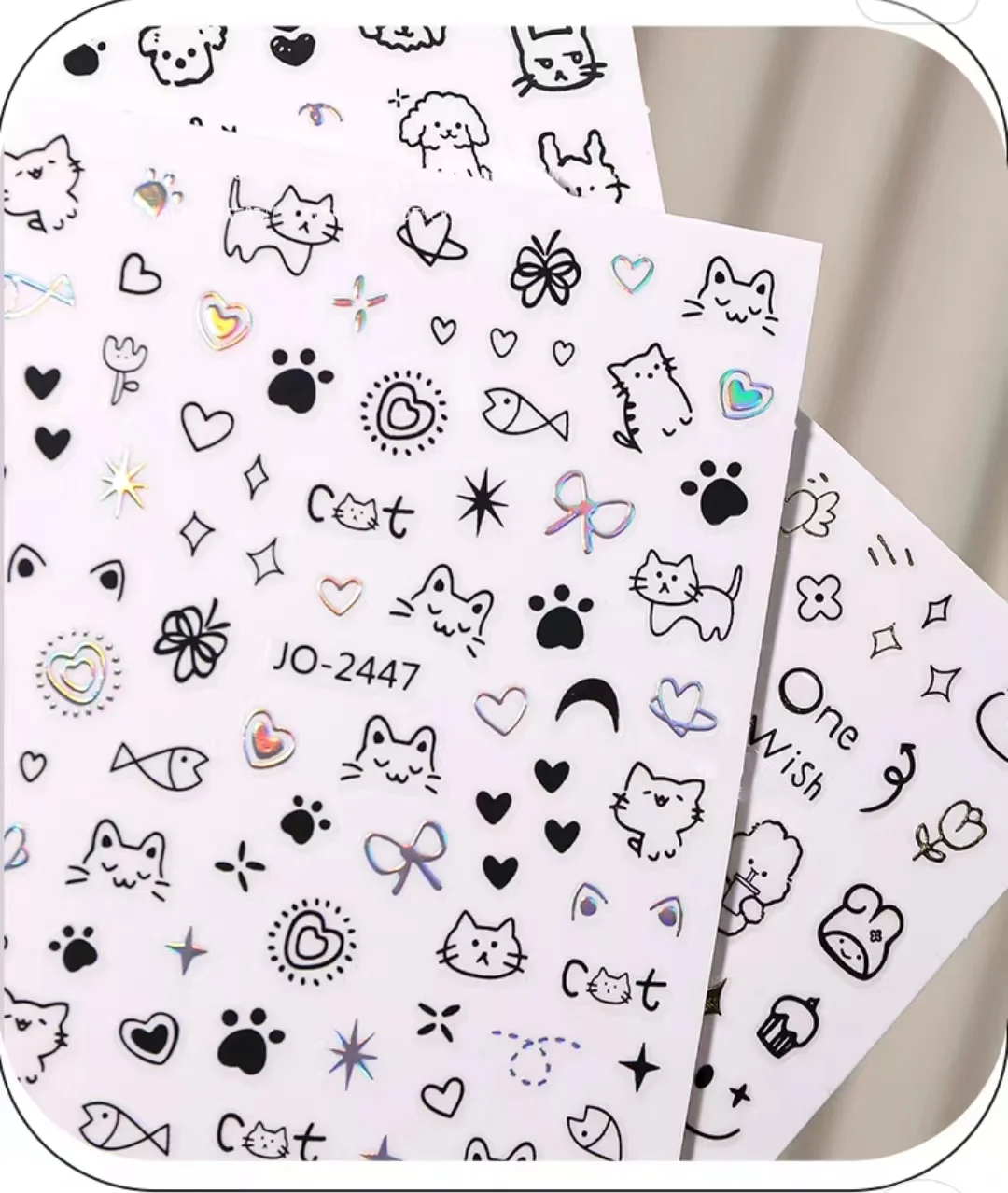 

1 sheet Internet celebrity sweet cool graffiti silver cute kitten lines simple pattern nail sticker nail decoration